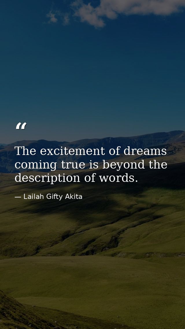 The excitement of dreams coming true is beyond the description of words. — Lailah Gifty Akita