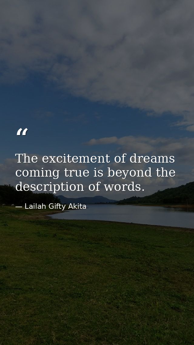 The excitement of dreams coming true is beyond the description of words. — Lailah Gifty Akita