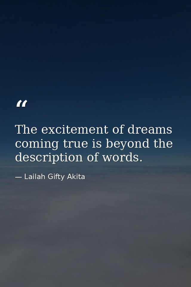 The excitement of dreams coming true is beyond the description of words. — Lailah Gifty Akita