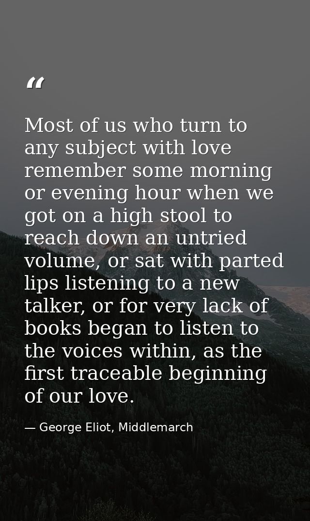 Most of us who turn to any subject with love remember some morning or evening hour when we got on a high stool to reach  — George Eliot, Middlemarch