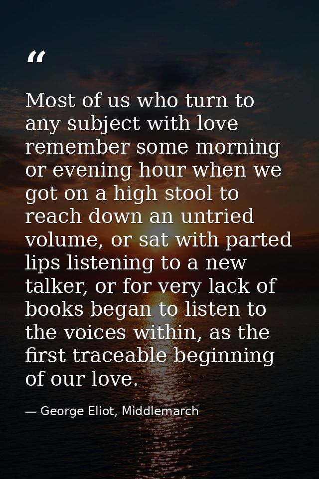 Most of us who turn to any subject with love remember some morning or evening hour when we got on a high stool to reach  — George Eliot, Middlemarch