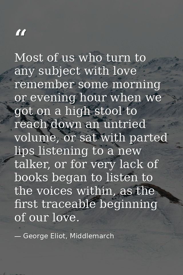 Most of us who turn to any subject with love remember some morning or evening hour when we got on a high stool to reach  — George Eliot, Middlemarch