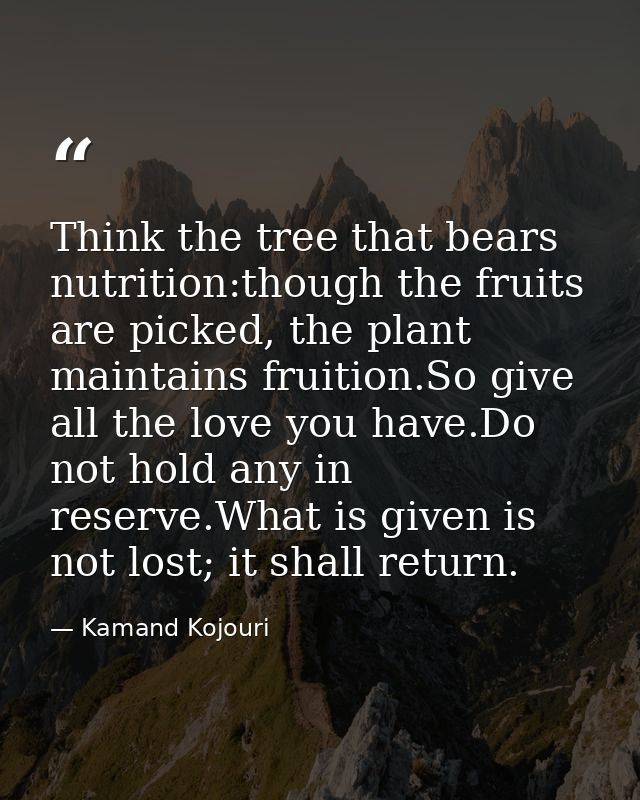Think the tree that bears nutrition:though the fruits are picked, the plant maintains fruition.So give all the love you  — Kamand Kojouri