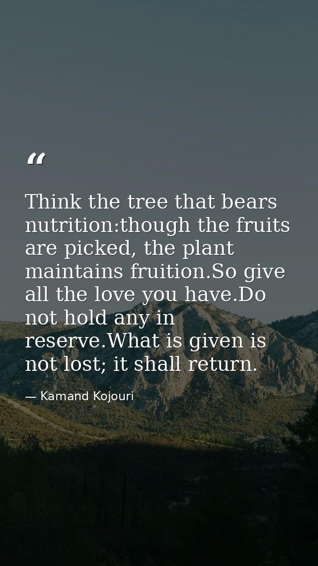 Think the tree that bears nutrition:though the fruits are picked, the plant maintains fruition.So give all the love you  — Kamand Kojouri