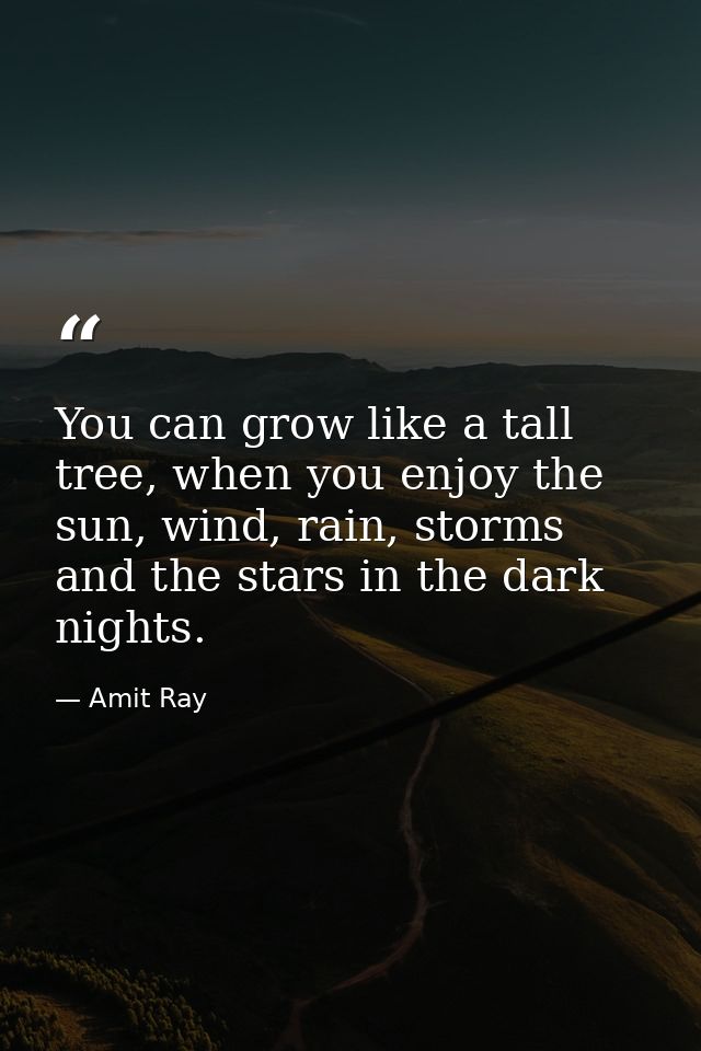 You can grow like a tall tree, when you enjoy the sun, wind, rain, storms and the stars in the dark nights. — Amit Ray
