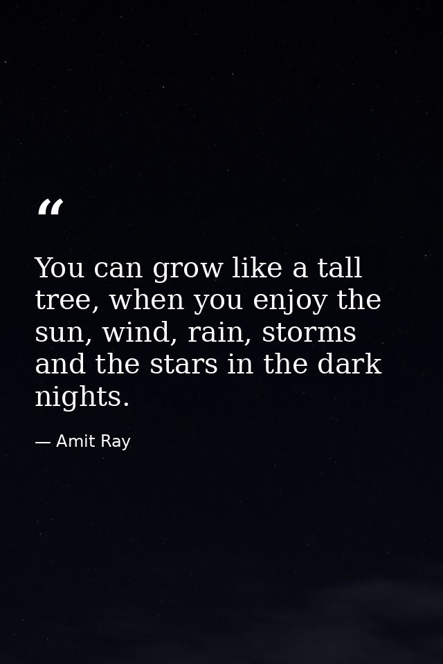 You can grow like a tall tree, when you enjoy the sun, wind, rain, storms and the stars in the dark nights. — Amit Ray
