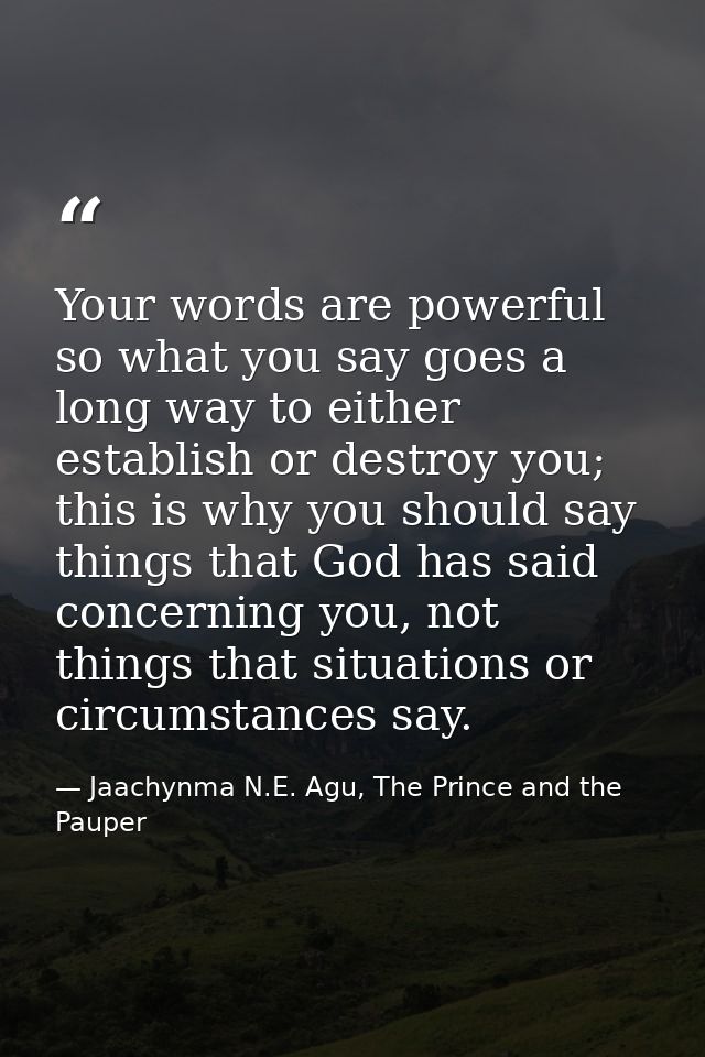 Your words are powerful so what you say goes a long way to either establish or destroy you; this is why you should say t — Jaachynma N.E. Agu, The Prince and the Pauper