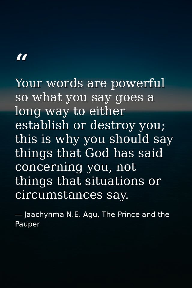 Your words are powerful so what you say goes a long way to either establish or destroy you; this is why you should say t — Jaachynma N.E. Agu, The Prince and the Pauper