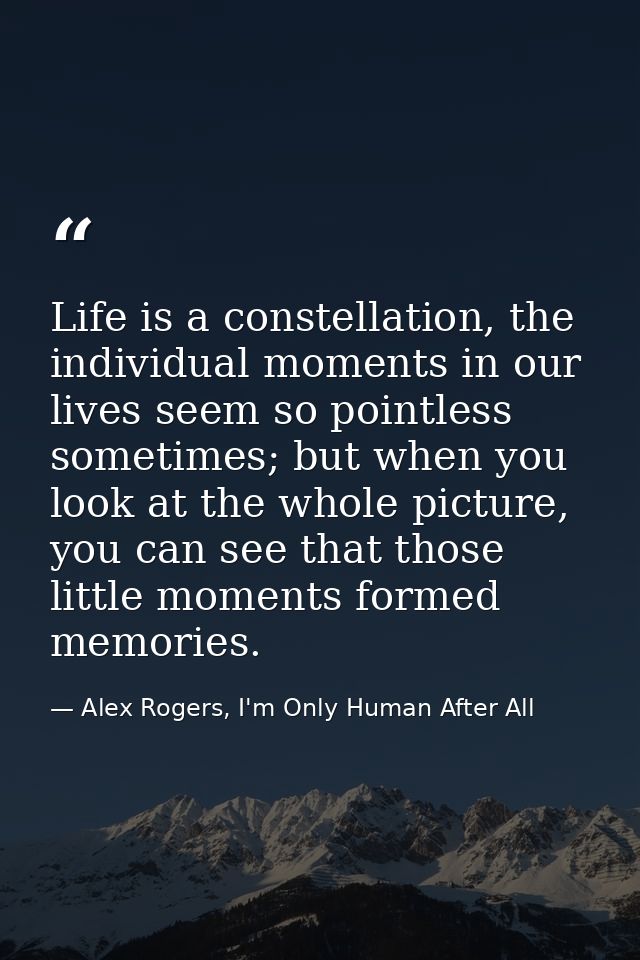 Life is a constellation, the individual moments in our lives seem so pointless sometimes; but when you look at the whole — Alex Rogers, I'm Only Human After All