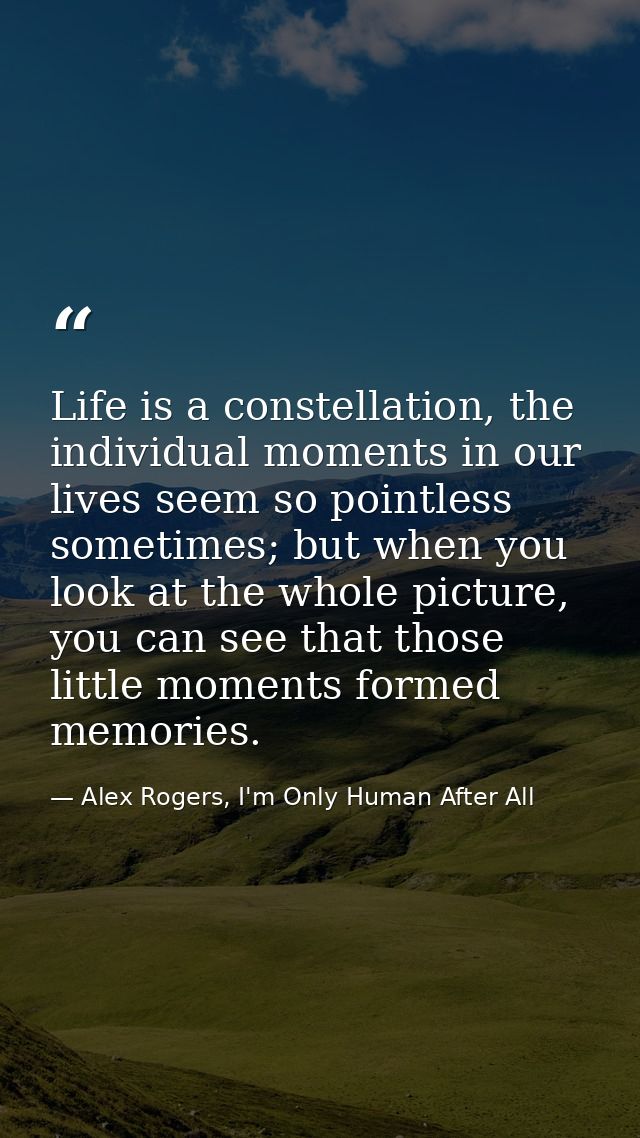 Life is a constellation, the individual moments in our lives seem so pointless sometimes; but when you look at the whole — Alex Rogers, I'm Only Human After All