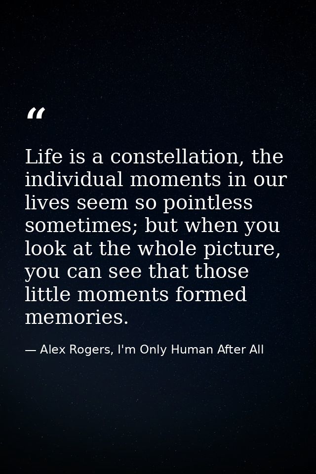 Life is a constellation, the individual moments in our lives seem so pointless sometimes; but when you look at the whole — Alex Rogers, I'm Only Human After All