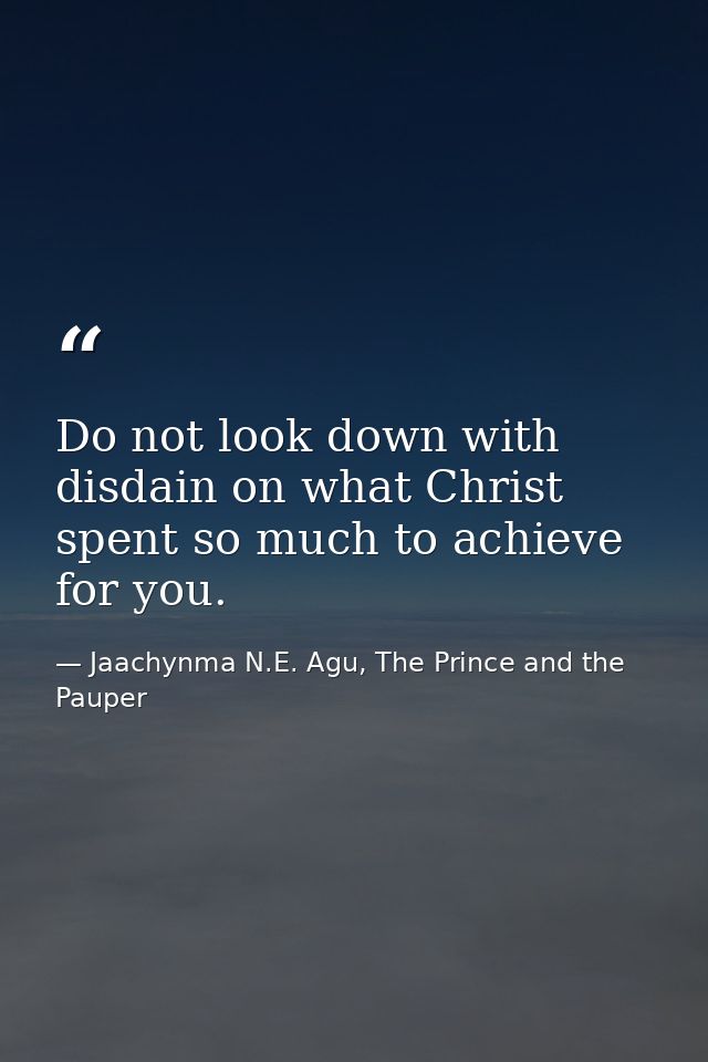 Do not look down with disdain on what Christ spent so much to achieve for you. — Jaachynma N.E. Agu, The Prince and the Pauper