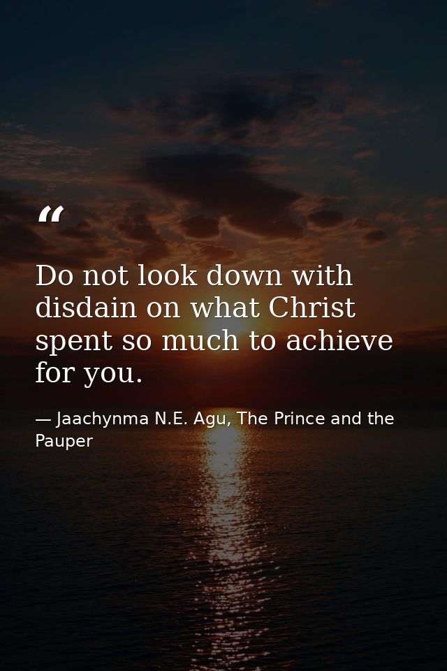 Do not look down with disdain on what Christ spent so much to achieve for you. — Jaachynma N.E. Agu, The Prince and the Pauper