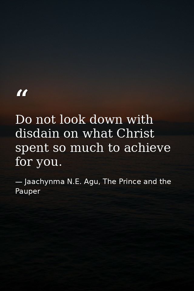 Do not look down with disdain on what Christ spent so much to achieve for you. — Jaachynma N.E. Agu, The Prince and the Pauper