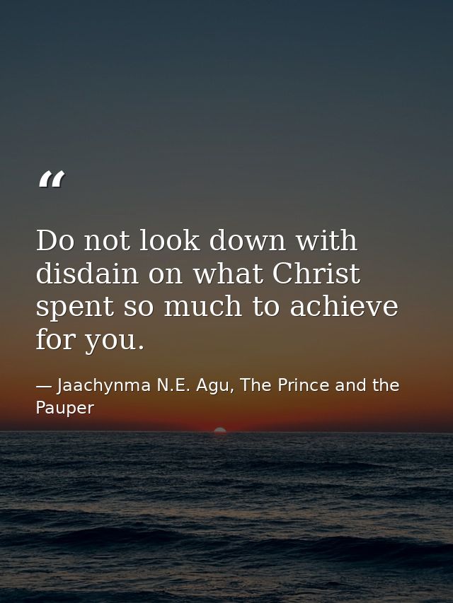 Do not look down with disdain on what Christ spent so much to achieve for you. — Jaachynma N.E. Agu, The Prince and the Pauper