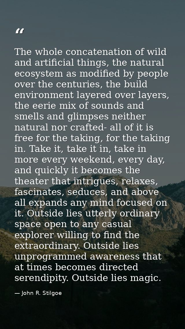 The whole concatenation of wild and artificial things, the natural ecosystem as modified by people over the centuries, t — John R. Stilgoe