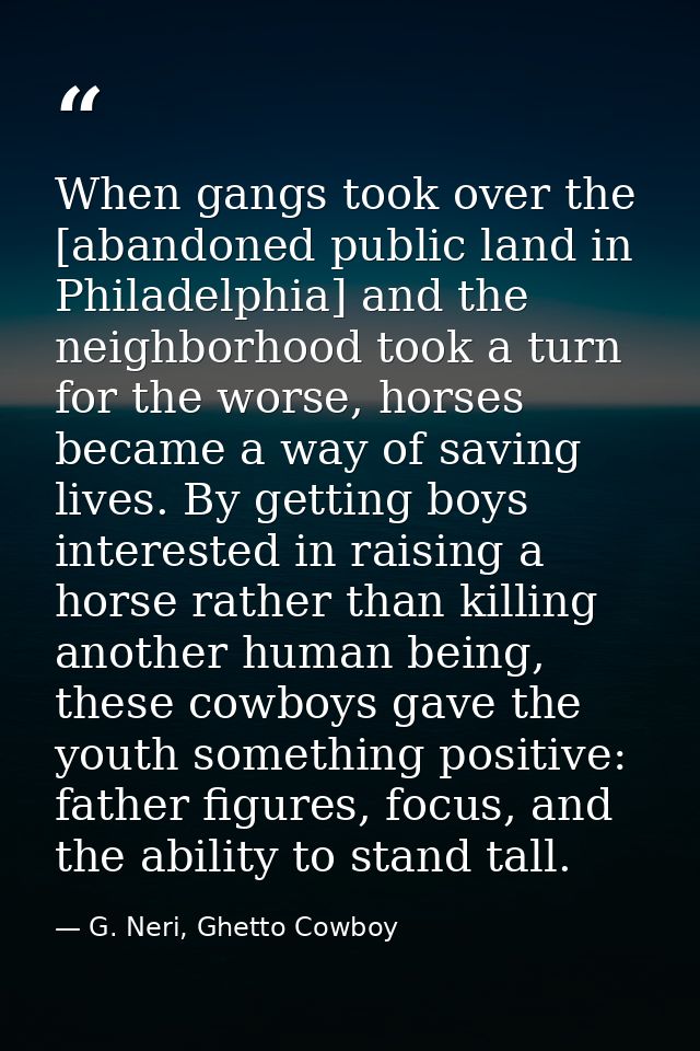 When gangs took over the [abandoned public land in Philadelphia] and the neighborhood took a turn for the worse, horses  — G. Neri, Ghetto Cowboy