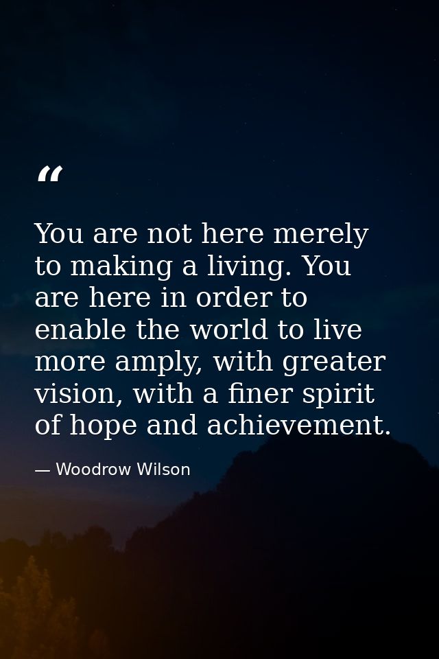 You are not here merely to making a living. You are here in order to enable the world to live more amply, with greater v — Woodrow Wilson