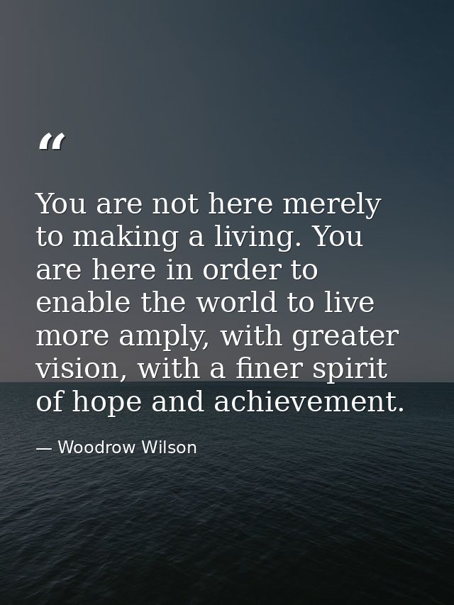 You are not here merely to making a living. You are here in order to enable the world to live more amply, with greater v — Woodrow Wilson