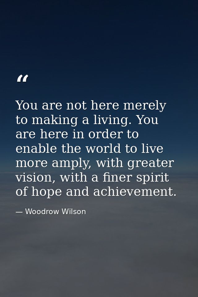 You are not here merely to making a living. You are here in order to enable the world to live more amply, with greater v — Woodrow Wilson