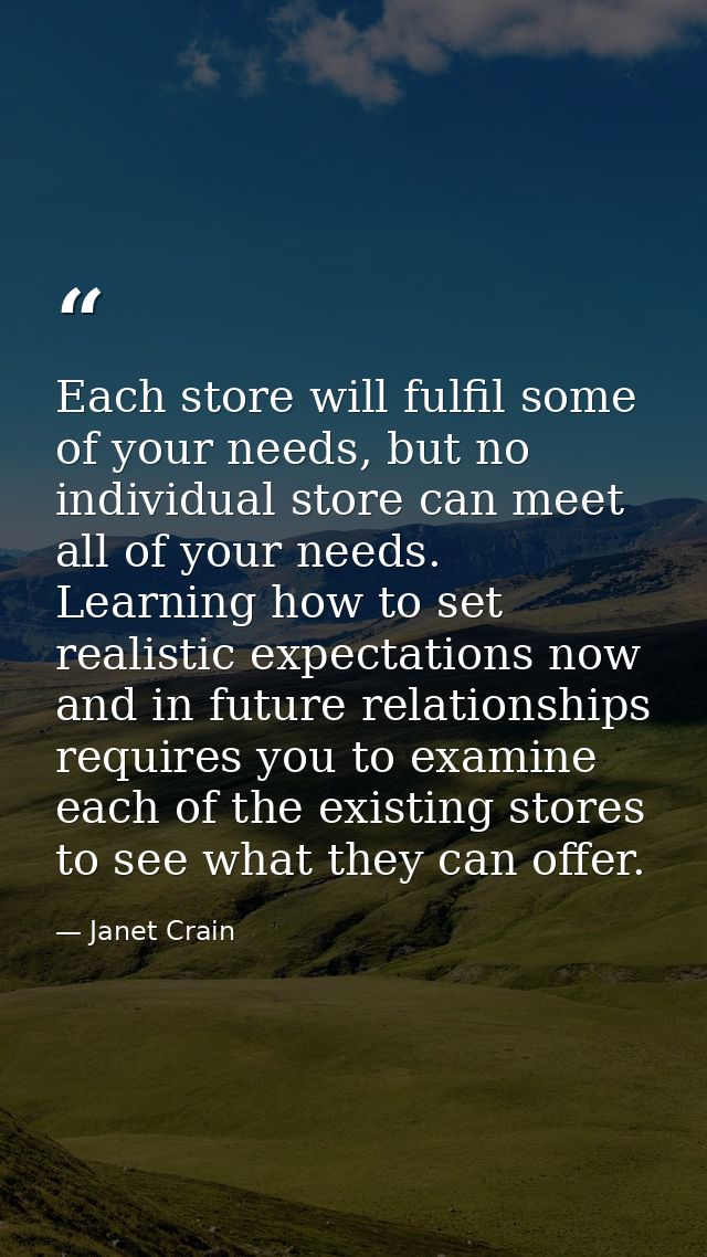 Each store will fulfil some of your needs, but no individual store can meet all of your needs. Learning how to set reali — Janet Crain