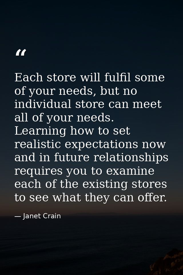 Each store will fulfil some of your needs, but no individual store can meet all of your needs. Learning how to set reali — Janet Crain