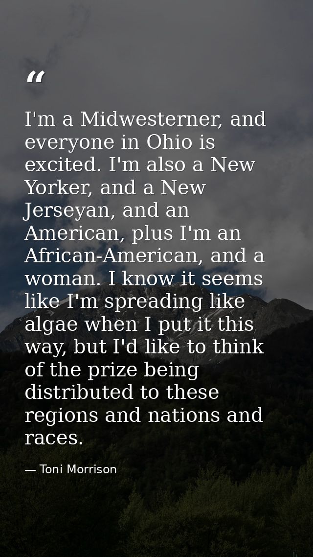 I'm a Midwesterner, and everyone in Ohio is excited. I'm also a New Yorker, and a New Jerseyan, and an American, plus I' — Toni Morrison