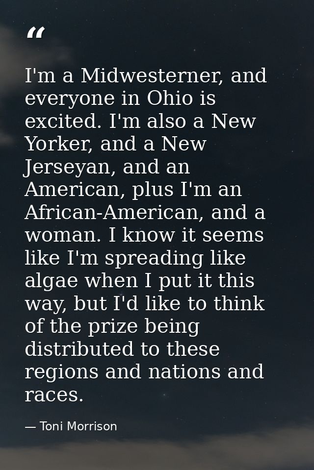 I'm a Midwesterner, and everyone in Ohio is excited. I'm also a New Yorker, and a New Jerseyan, and an American, plus I' — Toni Morrison