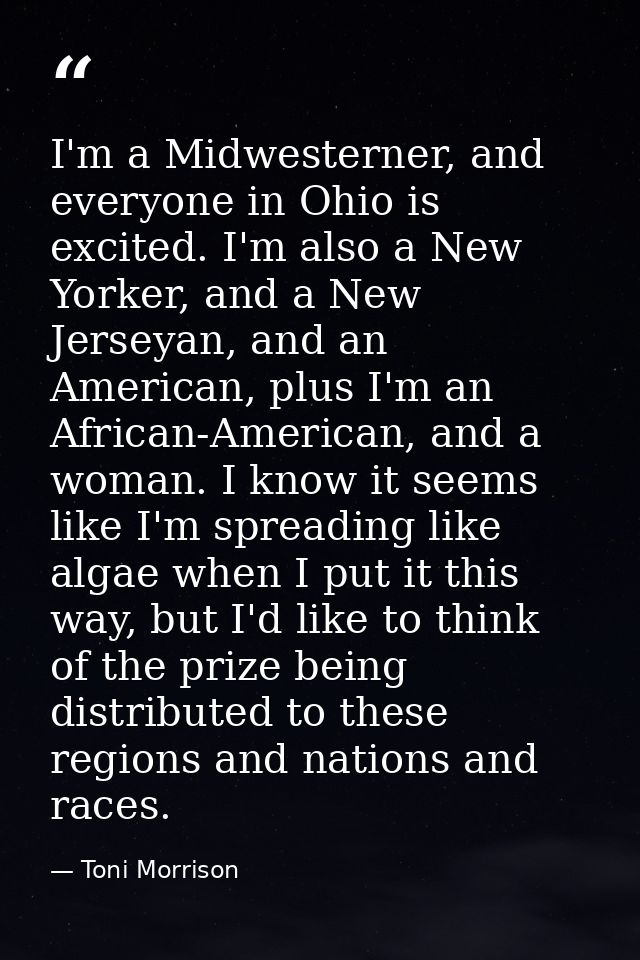 I'm a Midwesterner, and everyone in Ohio is excited. I'm also a New Yorker, and a New Jerseyan, and an American, plus I' — Toni Morrison