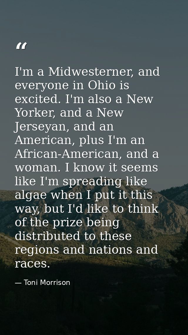 I'm a Midwesterner, and everyone in Ohio is excited. I'm also a New Yorker, and a New Jerseyan, and an American, plus I' — Toni Morrison