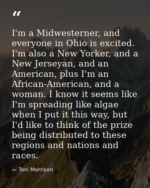 I'm a Midwesterner, and everyone in Ohio is excited. I'm also a New Yorker, and a New Jerseyan, and an American, plus I' — Toni Morrison
