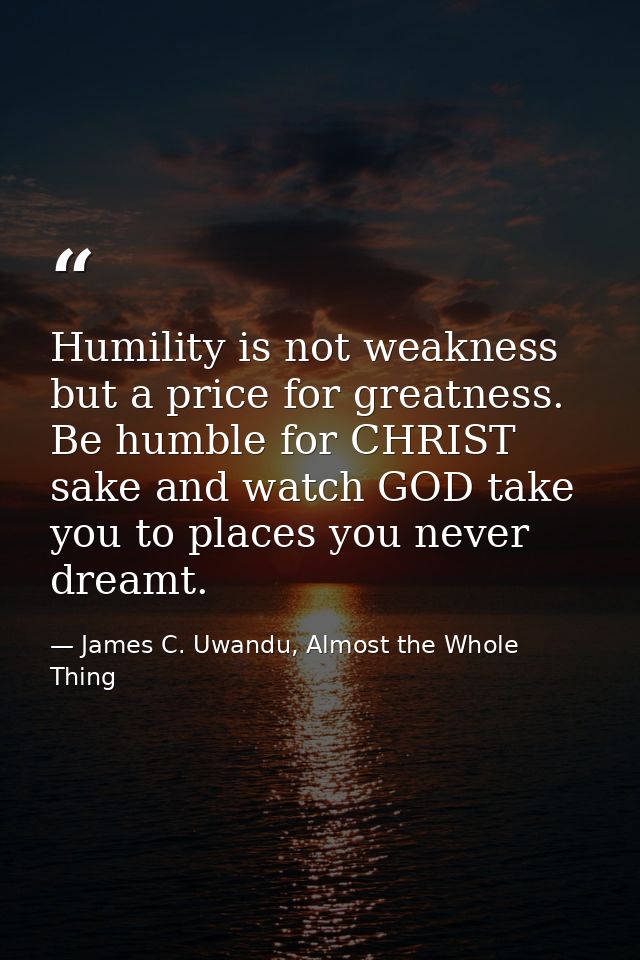 Humility is not weakness but a price for greatness. Be humble for CHRIST sake and watch GOD take you to places you never — James C. Uwandu, Almost the Whole Thing