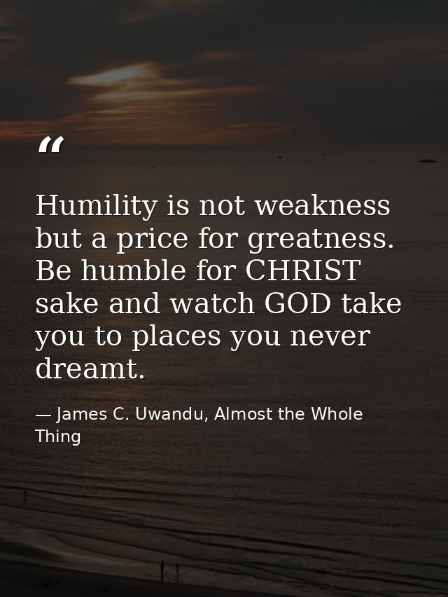 Humility is not weakness but a price for greatness. Be humble for CHRIST sake and watch GOD take you to places you never — James C. Uwandu, Almost the Whole Thing