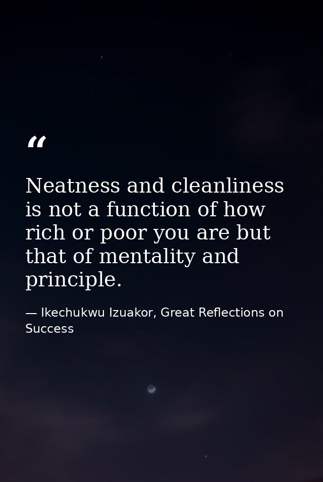 Neatness and cleanliness is not a function of how rich or poor you are but that of mentality and principle. — Ikechukwu Izuakor, Great Reflections on Success