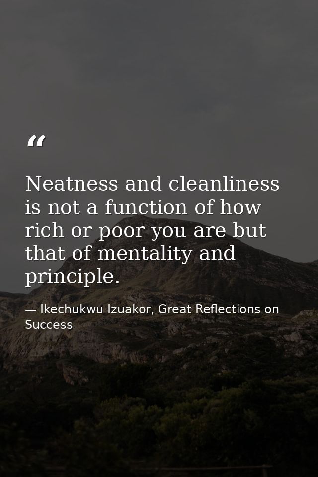 Neatness and cleanliness is not a function of how rich or poor you are but that of mentality and principle. — Ikechukwu Izuakor, Great Reflections on Success