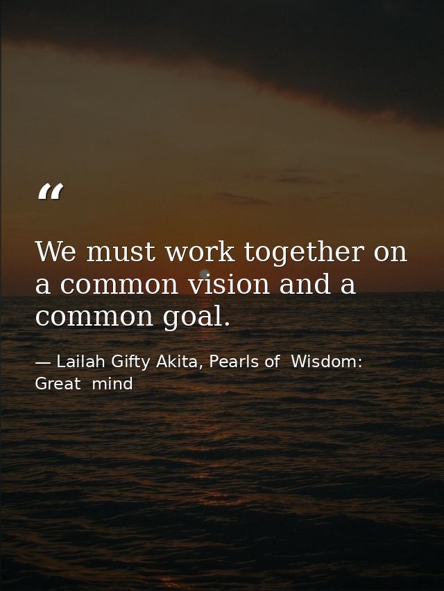 We must work together on a common vision and a common goal. — Lailah Gifty Akita, Pearls of  Wisdom: Great  mind