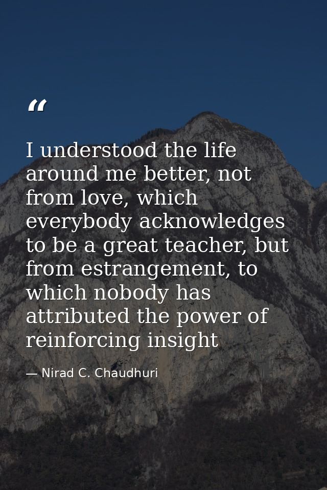 I understood the life around me better, not from love, which everybody acknowledges to be a great teacher, but from estr — Nirad C. Chaudhuri
