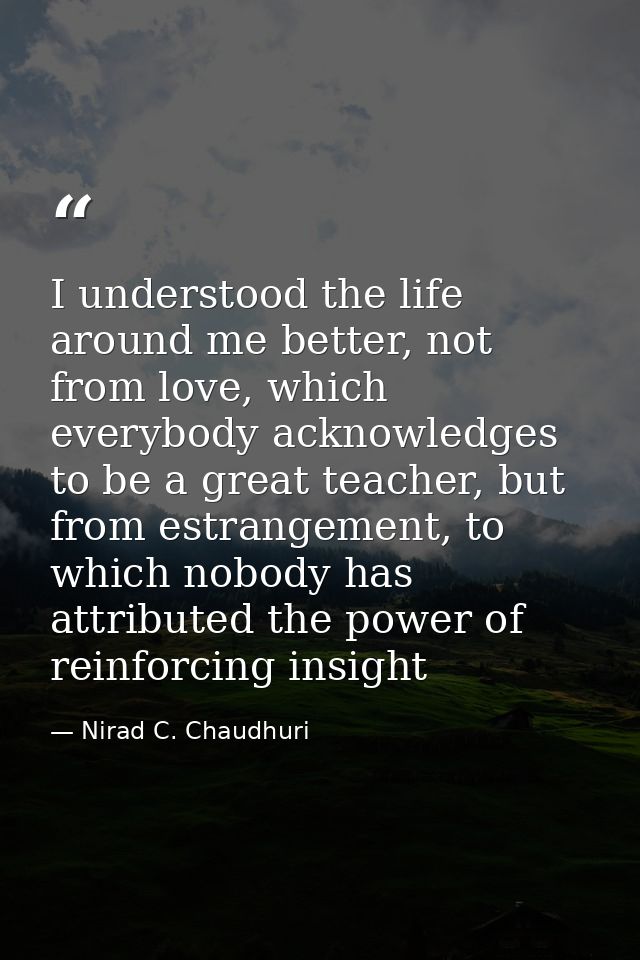 I understood the life around me better, not from love, which everybody acknowledges to be a great teacher, but from estr — Nirad C. Chaudhuri