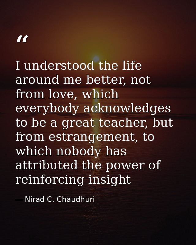 I understood the life around me better, not from love, which everybody acknowledges to be a great teacher, but from estr — Nirad C. Chaudhuri
