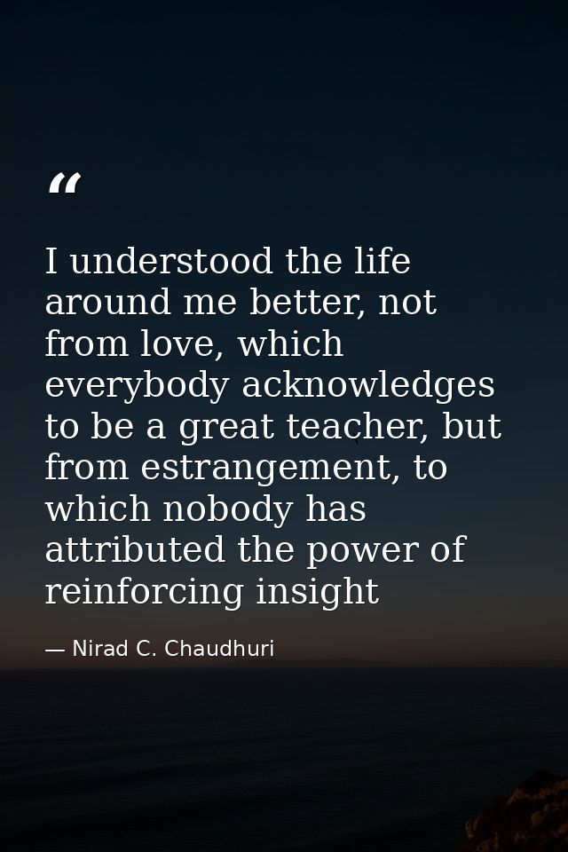 I understood the life around me better, not from love, which everybody acknowledges to be a great teacher, but from estr — Nirad C. Chaudhuri