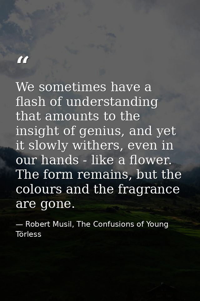 We sometimes have a flash of understanding that amounts to the insight of genius, and yet it slowly withers, even in our — Robert Musil, The Confusions of Young Törless
