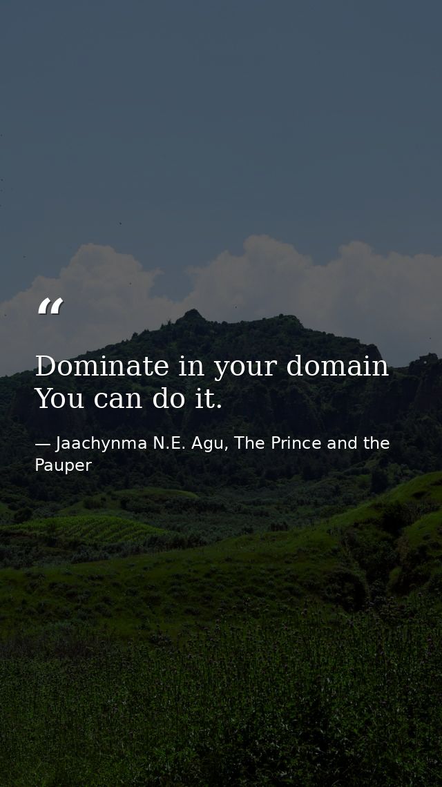 Dominate in your domain You can do it. — Jaachynma N.E. Agu, The Prince and the Pauper