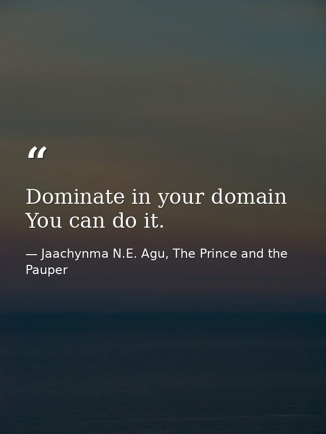 Dominate in your domain You can do it. — Jaachynma N.E. Agu, The Prince and the Pauper