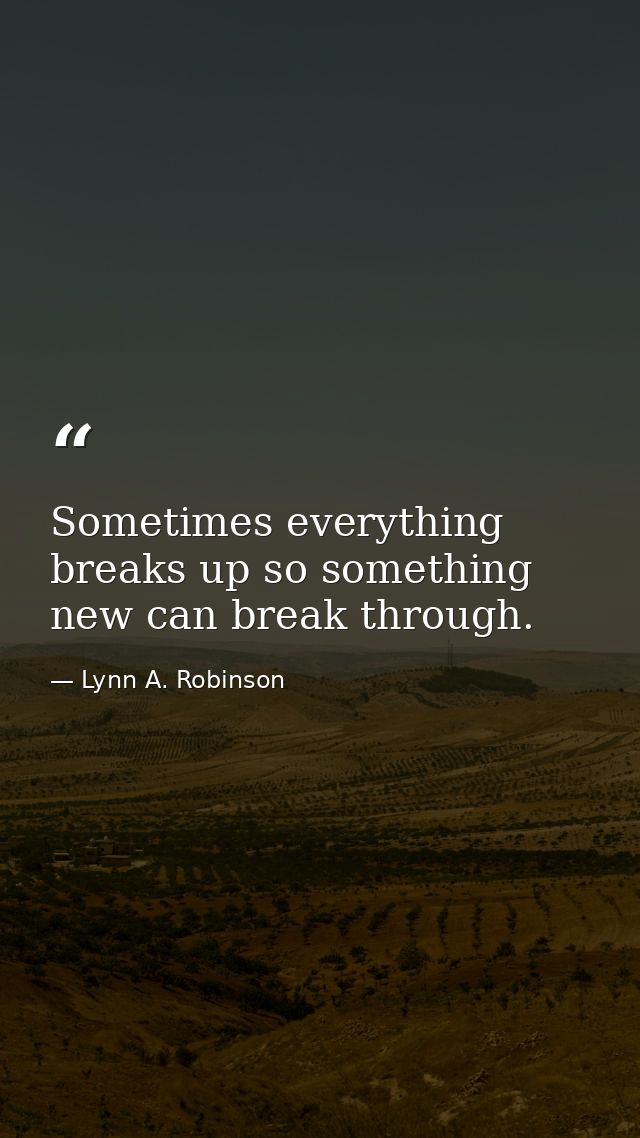 Sometimes everything breaks up so something new can break through. — Lynn A. Robinson