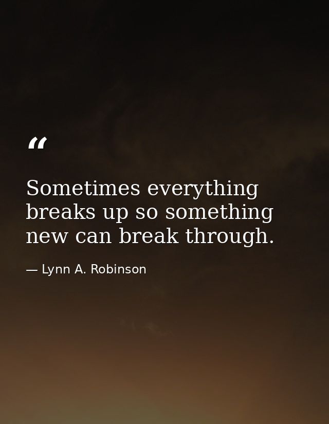 Sometimes everything breaks up so something new can break through. — Lynn A. Robinson