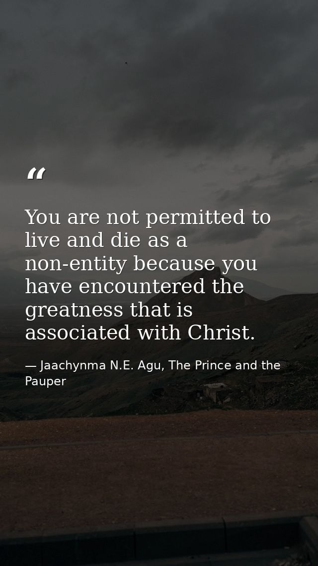 You are not permitted to live and die as a non-entity because you have encountered the greatness that is associated with — Jaachynma N.E. Agu, The Prince and the Pauper