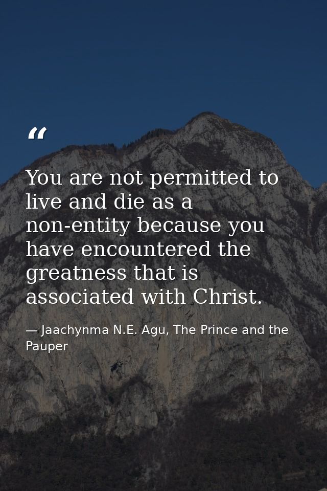 You are not permitted to live and die as a non-entity because you have encountered the greatness that is associated with — Jaachynma N.E. Agu, The Prince and the Pauper