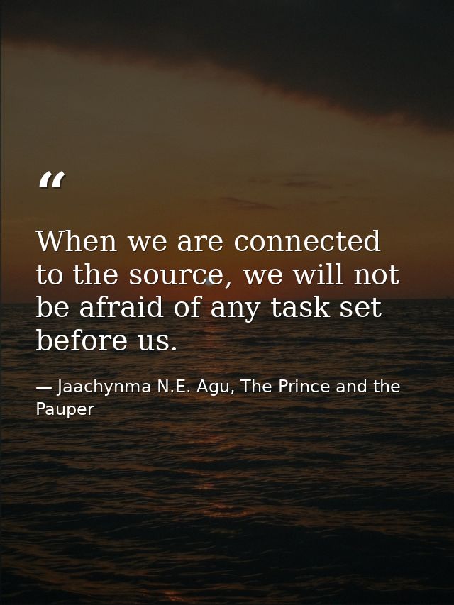 When we are connected to the source, we will not be afraid of any task set before us. — Jaachynma N.E. Agu, The Prince and the Pauper