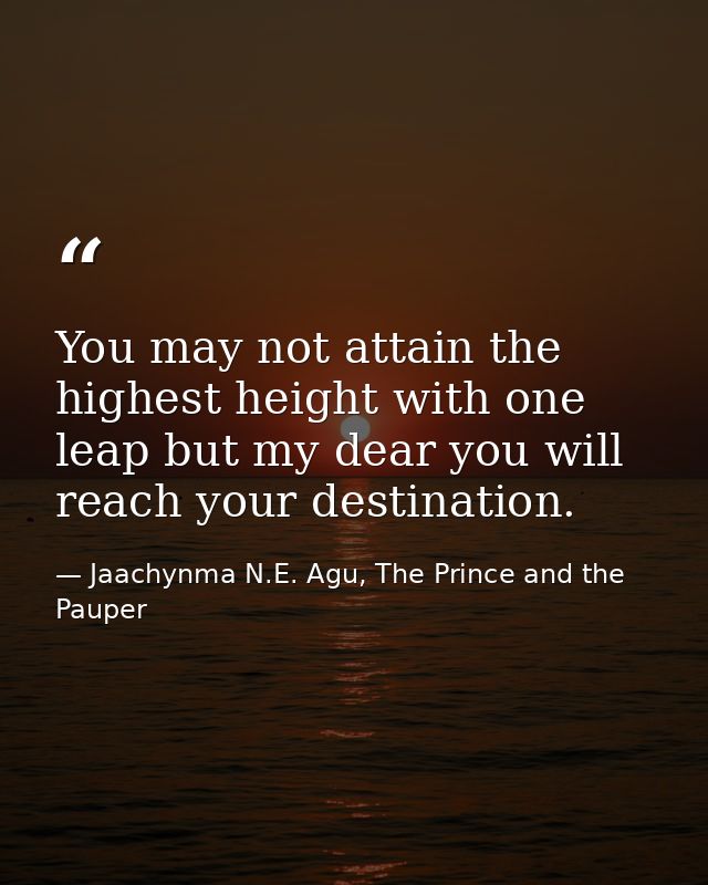 You may not attain the highest height with one leap but my dear you will reach your destination. — Jaachynma N.E. Agu, The Prince and the Pauper