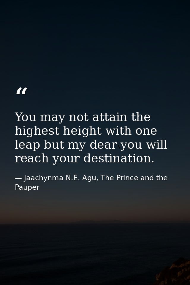 You may not attain the highest height with one leap but my dear you will reach your destination. — Jaachynma N.E. Agu, The Prince and the Pauper